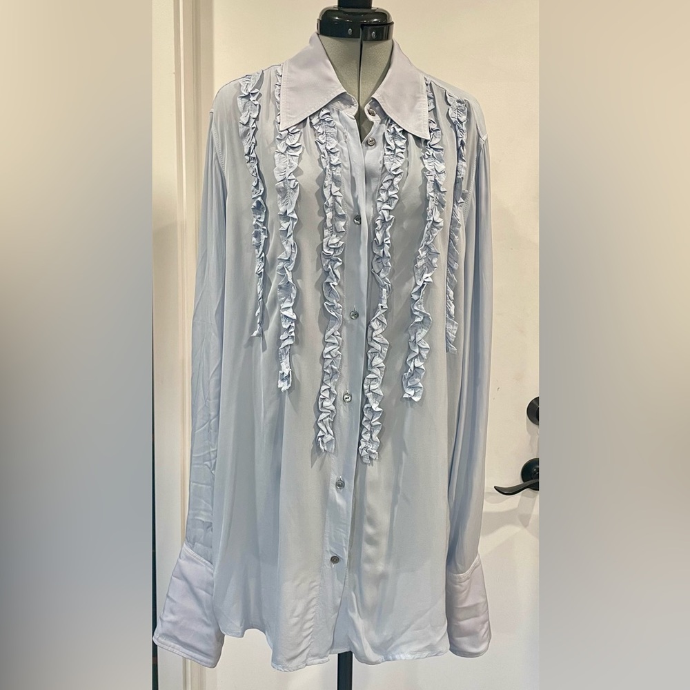 Mason’s “Nicole Nas” collared shirt, ruffles, exaggerated cuffs, light blue, 42